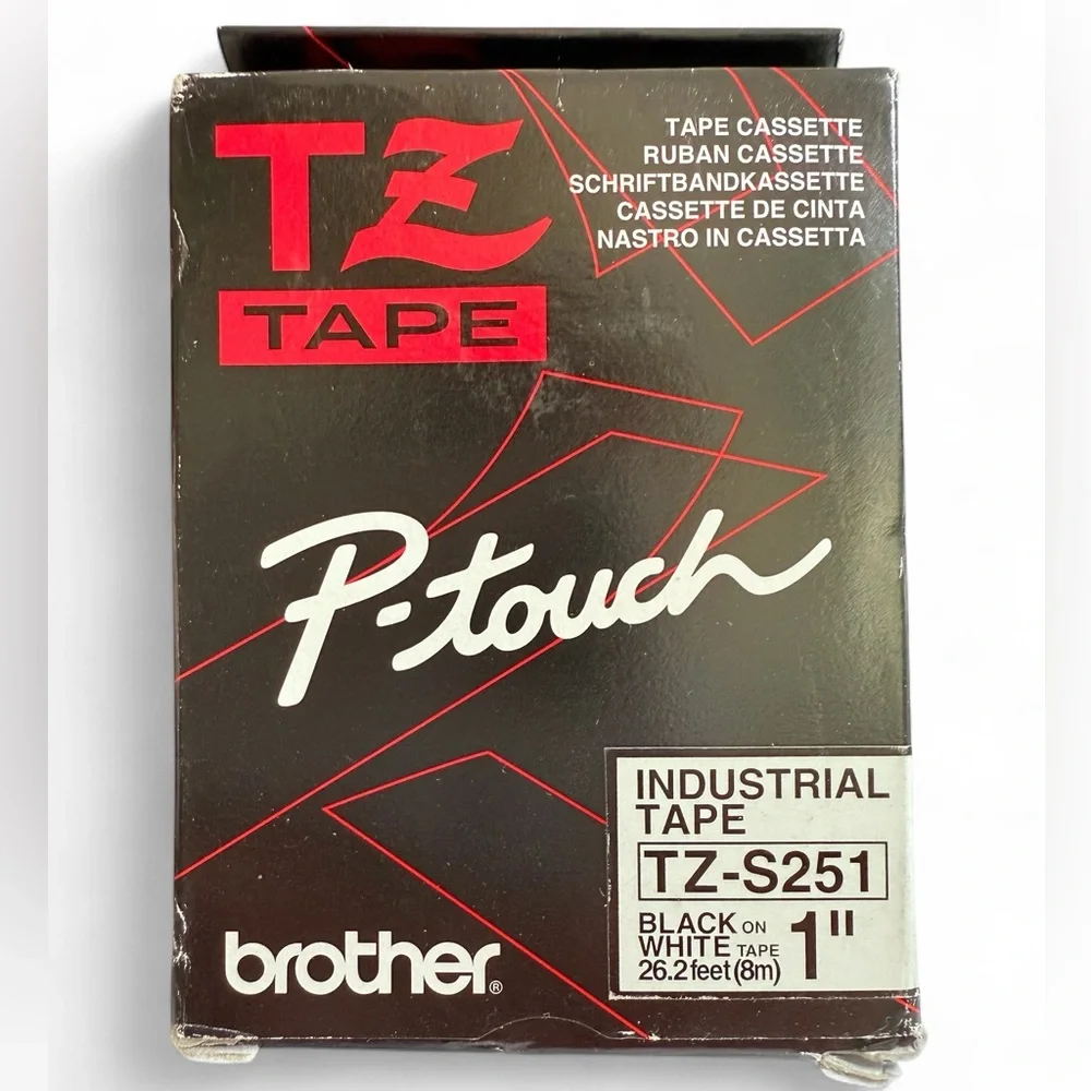 Brother P-touch TZ-S251 Industrial Tape Black and White 1 in Wide 26.2 ft Length